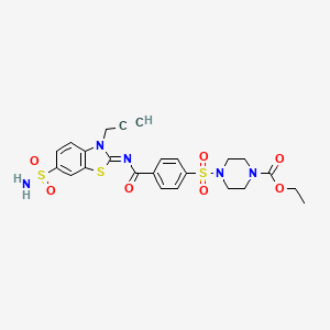 Ethyl 4-[4-[(3-prop-2-ynyl-6-sulfamoyl-1,3-benzothiazol-2-ylidene)carbamoyl]phenyl]sulfonylpiperazine-1-carboxylate