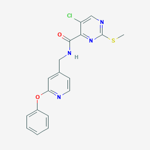 molecular formula C18H15ClN4O2S B2713724 5-chloro-2-(methylsulfanyl)-N-[(2-phenoxypyridin-4-yl)methyl]pyrimidine-4-carboxamide CAS No. 1209292-93-2