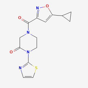 molecular formula C14H14N4O3S B2713727 4-(5-Cyclopropylisoxazole-3-carbonyl)-1-(thiazol-2-yl)piperazin-2-one CAS No. 2320523-97-3