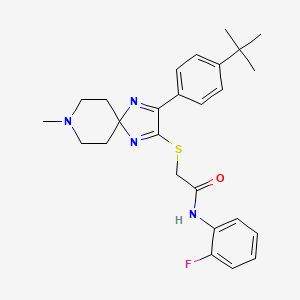 molecular formula C26H31FN4OS B2713737 2-((3-(4-(tert-butyl)phenyl)-8-methyl-1,4,8-triazaspiro[4.5]deca-1,3-dien-2-yl)thio)-N-(2-fluorophenyl)acetamide CAS No. 1216582-89-6