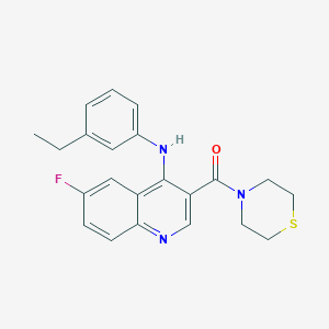 molecular formula C22H22FN3OS B2713740 (4-((3-Ethylphenyl)amino)-6-fluoroquinolin-3-yl)(thiomorpholino)methanone CAS No. 1359125-69-1