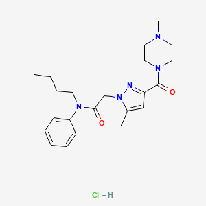 molecular formula C22H32ClN5O2 B2713747 N-butyl-2-(5-methyl-3-(4-methylpiperazine-1-carbonyl)-1H-pyrazol-1-yl)-N-phenylacetamide hydrochloride CAS No. 1331239-41-8