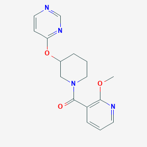 molecular formula C16H18N4O3 B2713749 (2-Methoxypyridin-3-yl)(3-(pyrimidin-4-yloxy)piperidin-1-yl)methanone CAS No. 2034523-14-1