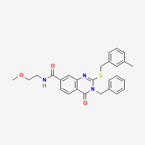 molecular formula C27H27N3O3S B2713757 3-benzyl-N-(2-methoxyethyl)-2-((3-methylbenzyl)thio)-4-oxo-3,4-dihydroquinazoline-7-carboxamide CAS No. 941899-36-1