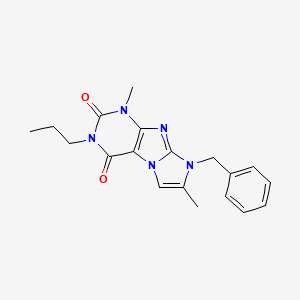 molecular formula C19H21N5O2 B2713758 1,7-Dimethyl-8-benzyl-3-propyl-1,3,5-trihydro-4-imidazolino[1,2-h]purine-2,4-d ione CAS No. 887468-16-8