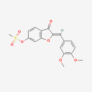 molecular formula C18H16O7S B2713761 (2Z)-2-(3,4-二甲氧基苯甲基亚甲基)-3-氧代-2,3-二氢-1-苯并呋喃-6-基甲磺酸酯 CAS No. 858767-81-4