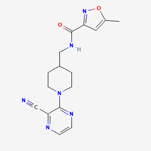 molecular formula C16H18N6O2 B2713762 N-((1-(3-cyanopyrazin-2-yl)piperidin-4-yl)methyl)-5-methylisoxazole-3-carboxamide CAS No. 1797058-47-9