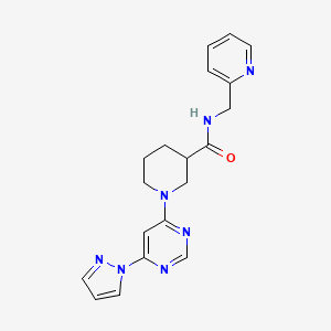 molecular formula C19H21N7O B2713770 1-(6-(1H-吡唑-1-基)嘧啶-4-基)-N-(嘧啶-2-基甲基)哌啶-3-甲酰胺 CAS No. 1334375-94-8