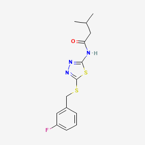 molecular formula C14H16FN3OS2 B2713777 N-(5-((3-fluorobenzyl)thio)-1,3,4-thiadiazol-2-yl)-3-methylbutanamide CAS No. 392303-23-0