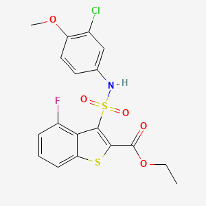 molecular formula C18H15ClFNO5S2 B2713780 Ethyl 3-[(3-chloro-4-methoxyphenyl)sulfamoyl]-4-fluoro-1-benzothiophene-2-carboxylate CAS No. 899972-23-7