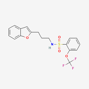 molecular formula C18H16F3NO4S B2713794 N-[3-(1-benzofuran-2-yl)propyl]-2-(trifluoromethoxy)benzene-1-sulfonamide CAS No. 2097925-47-6