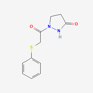 molecular formula C11H12N2O2S B2713823 1-[2-(phenylsulfanyl)acetyl]tetrahydro-3H-pyrazol-3-one CAS No. 477850-58-1