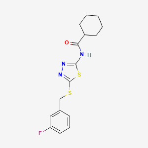molecular formula C16H18FN3OS2 B2713828 N-(5-((3-fluorobenzyl)thio)-1,3,4-thiadiazol-2-yl)cyclohexanecarboxamide CAS No. 392303-33-2