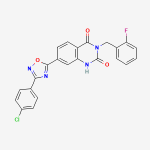 molecular formula C23H14ClFN4O3 B2713844 7-(3-(4-chlorophenyl)-1,2,4-oxadiazol-5-yl)-3-(2-fluorobenzyl)quinazoline-2,4(1H,3H)-dione CAS No. 1207016-93-0