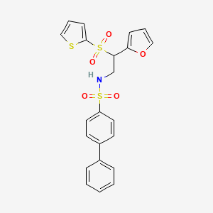 molecular formula C22H19NO5S3 B2713851 N-[2-(2-呋喃基)-2-(2-噻吩磺酰基)乙基]联苯-4-磺酰胺 CAS No. 877817-11-3