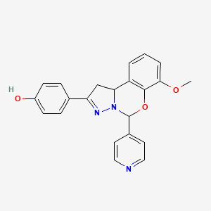 molecular formula C22H19N3O3 B2713890 4-(7-methoxy-5-(pyridin-4-yl)-5,10b-dihydro-1H-benzo[e]pyrazolo[1,5-c][1,3]oxazin-2-yl)phenol CAS No. 941942-01-4