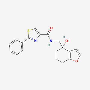 molecular formula C19H18N2O3S B2713904 N-((4-hydroxy-4,5,6,7-tetrahydrobenzofuran-4-yl)methyl)-2-phenylthiazole-4-carboxamide CAS No. 2319633-40-2