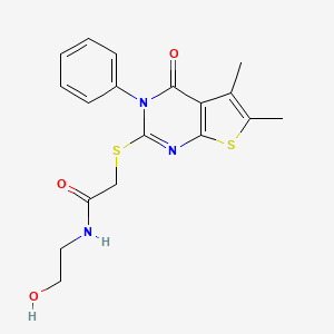 2-((5,6-dimethyl-4-oxo-3-phenyl-3,4-dihydrothieno[2,3-d]pyrimidin-2-yl)thio)-N-(2-hydroxyethyl)acetamide