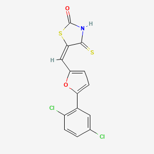 molecular formula C14H7Cl2NO2S2 B2713929 (E)-5-((5-(2,5-dichlorophenyl)furan-2-yl)methylene)-4-thioxothiazolidin-2-one CAS No. 301687-89-8