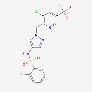 molecular formula C16H11Cl2F3N4O2S B2713942 2-chloro-N-(1-{[3-chloro-5-(trifluoromethyl)-2-pyridinyl]methyl}-1H-pyrazol-4-yl)benzenesulfonamide CAS No. 2058451-76-4