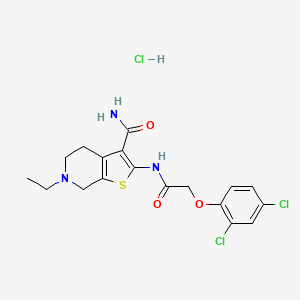 molecular formula C18H20Cl3N3O3S B2713947 2-(2-(2,4-Dichlorophenoxy)acetamido)-6-ethyl-4,5,6,7-tetrahydrothieno[2,3-c]pyridine-3-carboxamide hydrochloride CAS No. 1216424-57-5