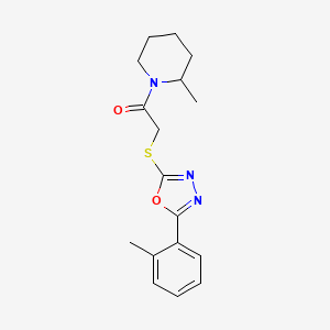 molecular formula C17H21N3O2S B2713949 2-Methyl-1-({[5-(2-methylphenyl)-1,3,4-oxadiazol-2-yl]thio}acetyl)piperidine CAS No. 484695-06-9