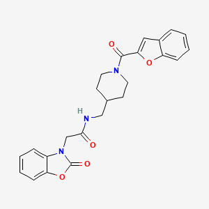 molecular formula C24H23N3O5 B2713955 N-((1-(benzofuran-2-carbonyl)piperidin-4-yl)methyl)-2-(2-oxobenzo[d]oxazol-3(2H)-yl)acetamide CAS No. 1234976-21-6