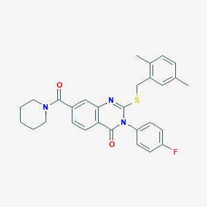 molecular formula C29H28FN3O2S B2713972 2-((2,5-dimethylbenzyl)thio)-3-(4-fluorophenyl)-7-(piperidine-1-carbonyl)quinazolin-4(3H)-one CAS No. 1115368-11-0