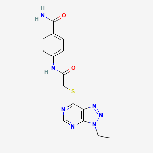 molecular formula C15H15N7O2S B2713979 4-(2-((3-乙基-3H-[1,2,3]三唑并[4,5-d]嘧啶-7-基)硫代)乙酰氨基)苯甲酰胺 CAS No. 1058238-88-2