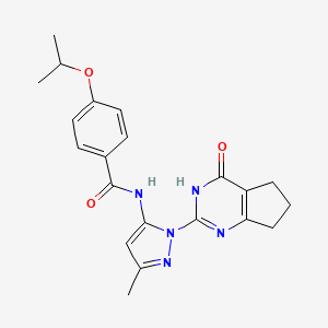 molecular formula C21H23N5O3 B2713980 4-异丙氧基-N-(3-甲基-1-(4-氧代-4,5,6,7-四氢-3H-环戊[d]嘧啶-2-基)-1H-吡唑-5-基)苯甲酰胺 CAS No. 1003799-52-7