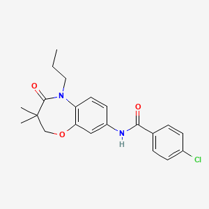 molecular formula C21H23ClN2O3 B2714006 4-chloro-N-(3,3-dimethyl-4-oxo-5-propyl-2,3,4,5-tetrahydrobenzo[b][1,4]oxazepin-8-yl)benzamide CAS No. 921794-82-3