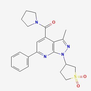 molecular formula C22H24N4O3S B2714062 (1-(1,1-dioxidotetrahydrothiophen-3-yl)-3-methyl-6-phenyl-1H-pyrazolo[3,4-b]pyridin-4-yl)(pyrrolidin-1-yl)methanone CAS No. 1021074-90-7