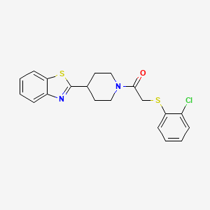 molecular formula C20H19ClN2OS2 B2714066 1-[4-(1,3-Benzothiazol-2-yl)piperidino]-2-[(2-chlorophenyl)sulfanyl]-1-ethanone CAS No. 477847-56-6