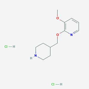 molecular formula C12H20Cl2N2O2 B2714073 3-甲氧基-2-[(哌啶-4-基)甲氧基]吡啶 二盐酸盐 CAS No. 2379946-42-4