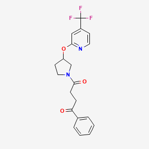 molecular formula C20H19F3N2O3 B2714116 1-苯基-4-(3-((4-(三氟甲基)吡啶-2-基)氧基)吡咯啉-1-基)丁酮-1,4-二酮 CAS No. 2034391-18-7