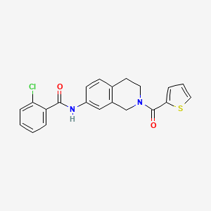 molecular formula C21H17ClN2O2S B2714126 2-chloro-N-(2-(thiophene-2-carbonyl)-1,2,3,4-tetrahydroisoquinolin-7-yl)benzamide CAS No. 955641-43-7