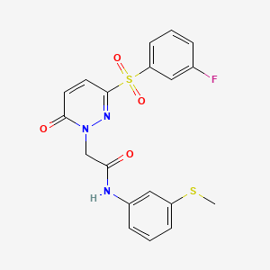 molecular formula C19H16FN3O4S2 B2714134 2-(3-((3-fluorophenyl)sulfonyl)-6-oxopyridazin-1(6H)-yl)-N-(3-(methylthio)phenyl)acetamide CAS No. 1251606-86-6