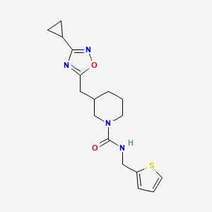 molecular formula C17H22N4O2S B2714163 3-((3-环丙基-1,2,4-噁二唑-5-基)甲基)-N-(噻吩-2-基甲基)哌啶-1-甲酸酯 CAS No. 1706233-02-4