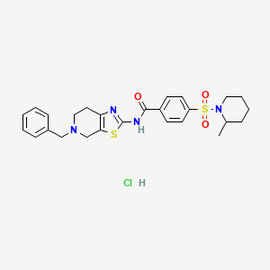 molecular formula C26H31ClN4O3S2 B2714171 N-(5-benzyl-4,5,6,7-tetrahydrothiazolo[5,4-c]pyridin-2-yl)-4-((2-methylpiperidin-1-yl)sulfonyl)benzamide hydrochloride CAS No. 1215404-67-3