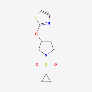 molecular formula C10H14N2O3S2 B2714173 2-((1-(环丙基磺酰)吡咯啉-3-基)氧基)噻唑 CAS No. 2199186-99-5