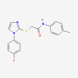 molecular formula C18H16FN3OS B2714176 2-[1-(4-fluorophenyl)imidazol-2-yl]sulfanyl-N-(4-methylphenyl)acetamide CAS No. 851132-71-3