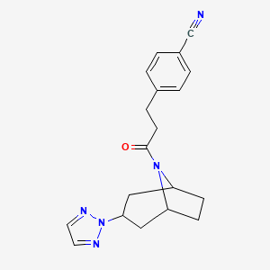molecular formula C19H21N5O B2714180 4-(3-((1R,5S)-3-(2H-1,2,3-triazol-2-yl)-8-azabicyclo[3.2.1]octan-8-yl)-3-oxopropyl)benzonitrile CAS No. 2109265-71-4