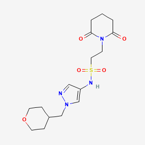 molecular formula C16H24N4O5S B2714189 2-(2,6-dioxopiperidin-1-yl)-N-(1-((tetrahydro-2H-pyran-4-yl)methyl)-1H-pyrazol-4-yl)ethanesulfonamide CAS No. 1705352-18-6