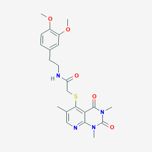 molecular formula C22H26N4O5S B2714195 N-(3,4-dimethoxyphenethyl)-2-((1,3,6-trimethyl-2,4-dioxo-1,2,3,4-tetrahydropyrido[2,3-d]pyrimidin-5-yl)thio)acetamide CAS No. 899747-30-9