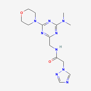 molecular formula C14H21N9O2 B2714218 N-((4-(dimethylamino)-6-morpholino-1,3,5-triazin-2-yl)methyl)-2-(1H-1,2,4-triazol-1-yl)acetamide CAS No. 2034358-00-2