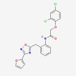 molecular formula C21H15Cl2N3O4 B2714221 2-(2,4-Dichlorophenoxy)-N-(2-{[3-(furan-2-YL)-1,2,4-oxadiazol-5-YL]methyl}phenyl)acetamide CAS No. 1797858-78-6