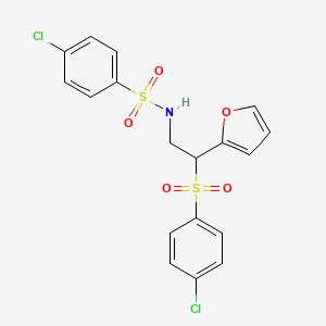 molecular formula C18H15Cl2NO5S2 B2714225 4-chloro-N-(2-((4-chlorophenyl)sulfonyl)-2-(furan-2-yl)ethyl)benzenesulfonamide CAS No. 877816-88-1