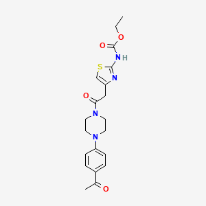 molecular formula C20H24N4O4S B2714256 Ethyl (4-(2-(4-(4-acetylphenyl)piperazin-1-yl)-2-oxoethyl)thiazol-2-yl)carbamate CAS No. 946285-04-7