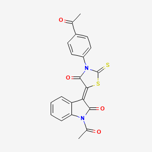 molecular formula C21H14N2O4S2 B2714265 (Z)-5-(1-乙酰-2-氧代吲哚-3-基)-3-(4-乙酰苯基)-2-硫代噻唑烷-4-酮 CAS No. 868142-20-5