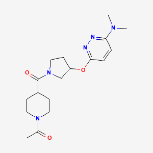 molecular formula C18H27N5O3 B2714278 1-(4-(3-((6-(Dimethylamino)pyridazin-3-yl)oxy)pyrrolidine-1-carbonyl)piperidin-1-yl)ethanone CAS No. 2034249-73-3